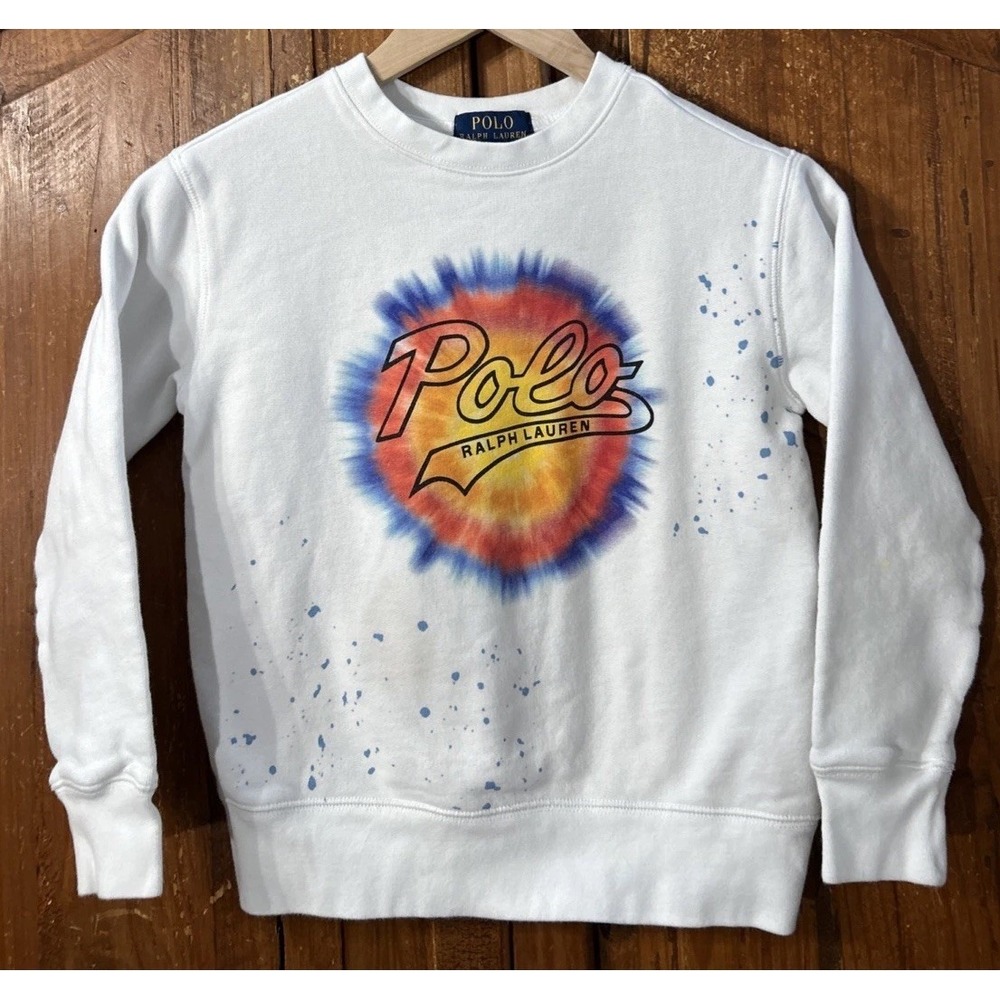 Boys Polo Ralph Lauren Splatter Tie-Dye Fleece Crew Neck Sweatshirt Sz 8 Small